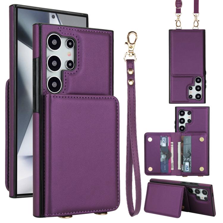 Portafoglio a tracolla con doppia fibbia, retro RFID e custodia in pelle per telefono., For Samsung Galaxy S25 Ultra 5G, For Samsung Galaxy S24 FE 5G, For Samsung Galaxy S24 Ultra 5G