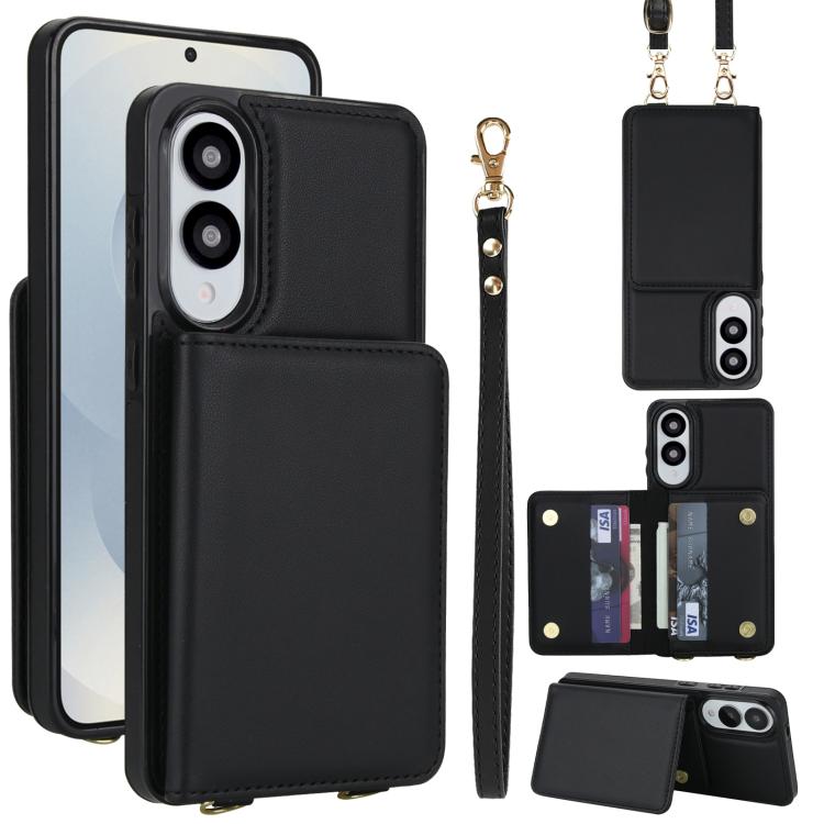 Portafoglio a tracolla con doppia fibbia, retro RFID e custodia in pelle per telefono., For Samsung Galaxy S25 Edge 5G, For Samsung Galaxy S25 5G, For Samsung Galaxy S25+ 5G