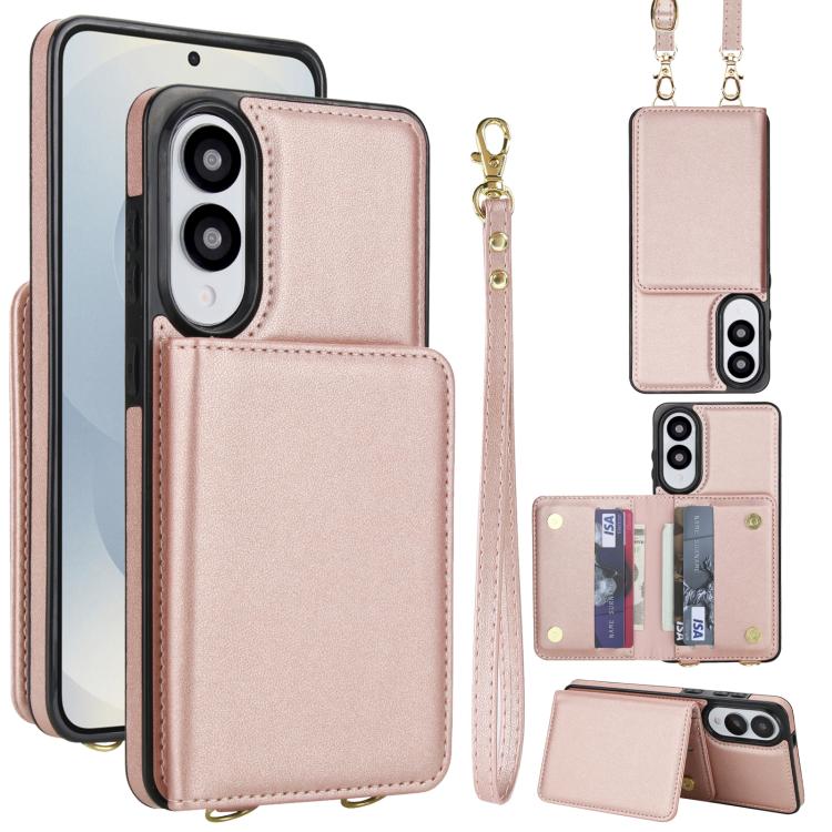 Portafoglio a tracolla con doppia fibbia, retro RFID e custodia in pelle per telefono., For Samsung Galaxy S25 Edge 5G, For Samsung Galaxy S25 5G, For Samsung Galaxy S25+ 5G