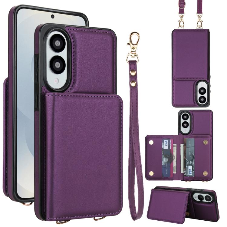 Portafoglio a tracolla con doppia fibbia, retro RFID e custodia in pelle per telefono., For Samsung Galaxy S25 Edge 5G, For Samsung Galaxy S25 5G, For Samsung Galaxy S25+ 5G