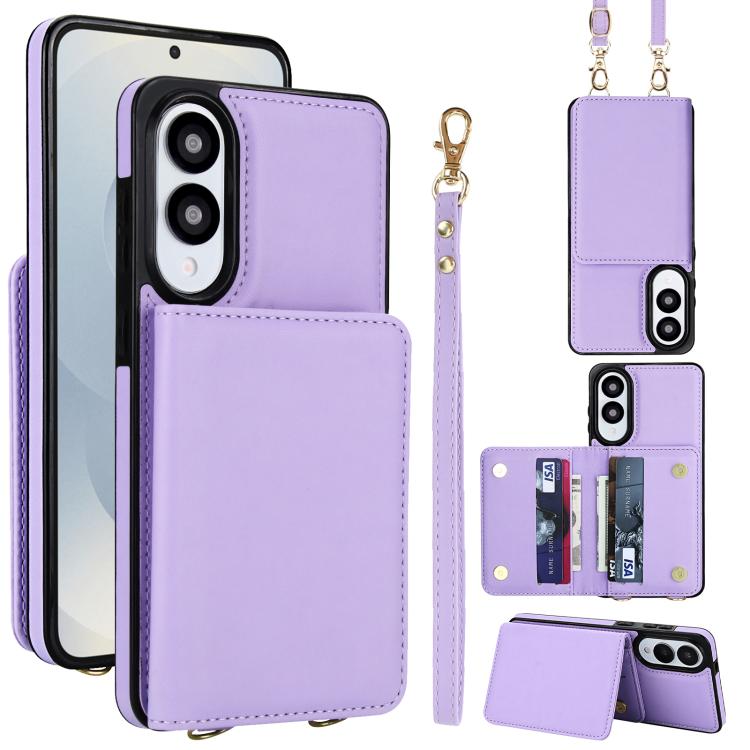 Portafoglio a tracolla con doppia fibbia, retro RFID e custodia in pelle per telefono., For Samsung Galaxy S25 Edge 5G, For Samsung Galaxy S25 5G, For Samsung Galaxy S25+ 5G