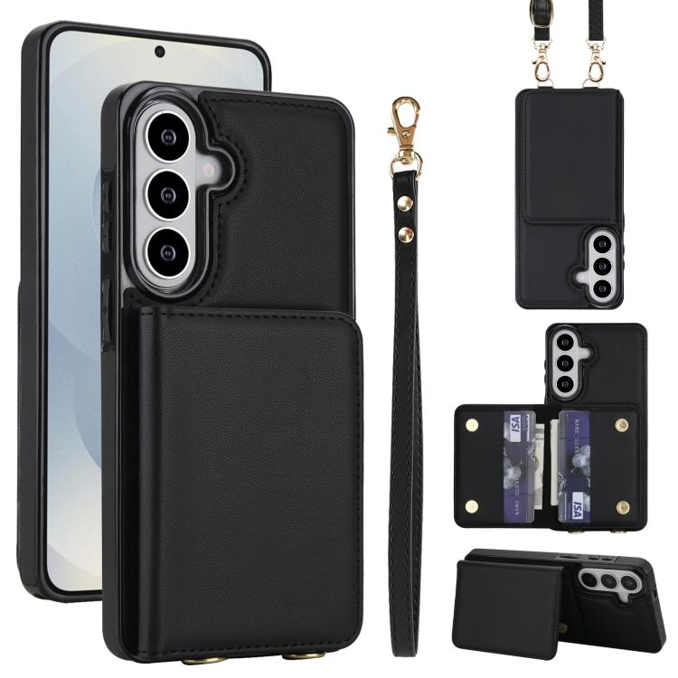Portafoglio a tracolla con doppia fibbia, retro RFID e custodia in pelle per telefono., For Samsung Galaxy S26+ 5G, For Samsung Galaxy S26 Ultra 5G, For Samsung Galaxy S26 5G