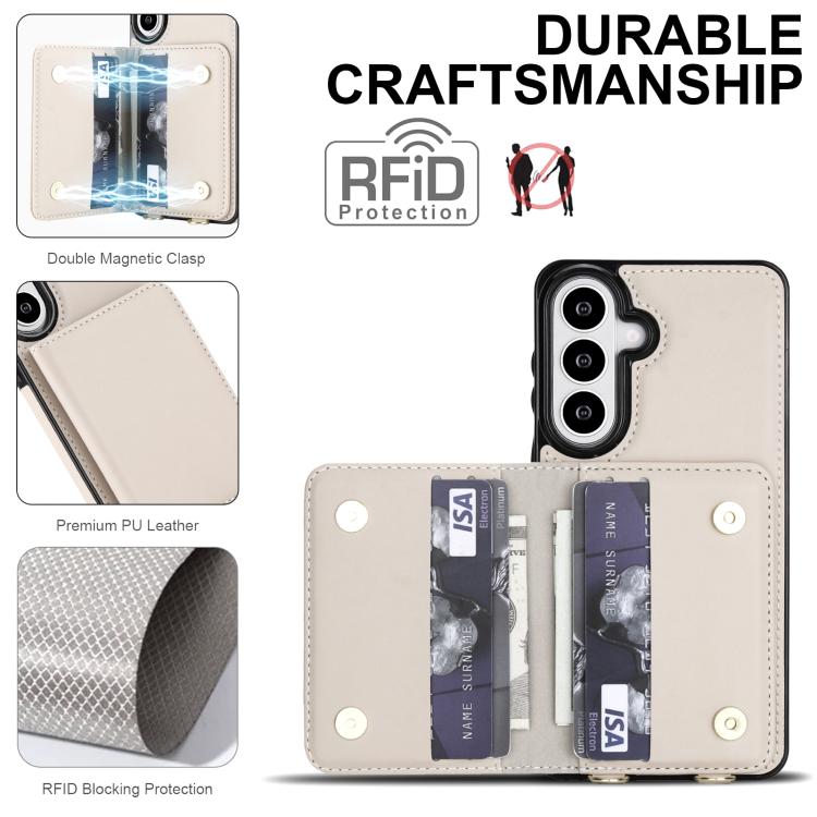 Portafoglio a tracolla con doppia fibbia, retro RFID e custodia in pelle per telefono., For Samsung Galaxy S26+ 5G, For Samsung Galaxy S26 Ultra 5G, For Samsung Galaxy S26 5G
