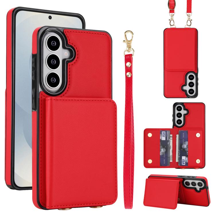Portafoglio a tracolla con doppia fibbia, retro RFID e custodia in pelle per telefono., For Samsung Galaxy S26+ 5G, For Samsung Galaxy S26 Ultra 5G, For Samsung Galaxy S26 5G