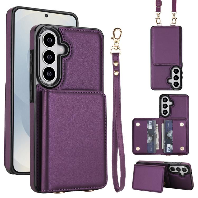 Portafoglio a tracolla con doppia fibbia, retro RFID e custodia in pelle per telefono., For Samsung Galaxy S26+ 5G, For Samsung Galaxy S26 Ultra 5G, For Samsung Galaxy S26 5G