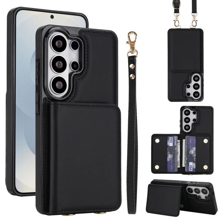 Portafoglio a tracolla con doppia fibbia, retro RFID e custodia in pelle per telefono., For Samsung Galaxy S26+ 5G, For Samsung Galaxy S26 Ultra 5G, For Samsung Galaxy S26 5G