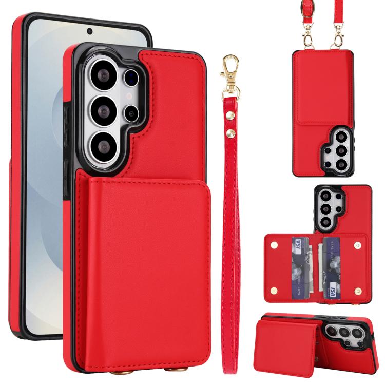 Portafoglio a tracolla con doppia fibbia, retro RFID e custodia in pelle per telefono., For Samsung Galaxy S26+ 5G, For Samsung Galaxy S26 Ultra 5G, For Samsung Galaxy S26 5G