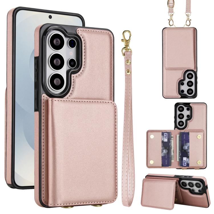Portafoglio a tracolla con doppia fibbia, retro RFID e custodia in pelle per telefono., For Samsung Galaxy S26+ 5G, For Samsung Galaxy S26 Ultra 5G, For Samsung Galaxy S26 5G