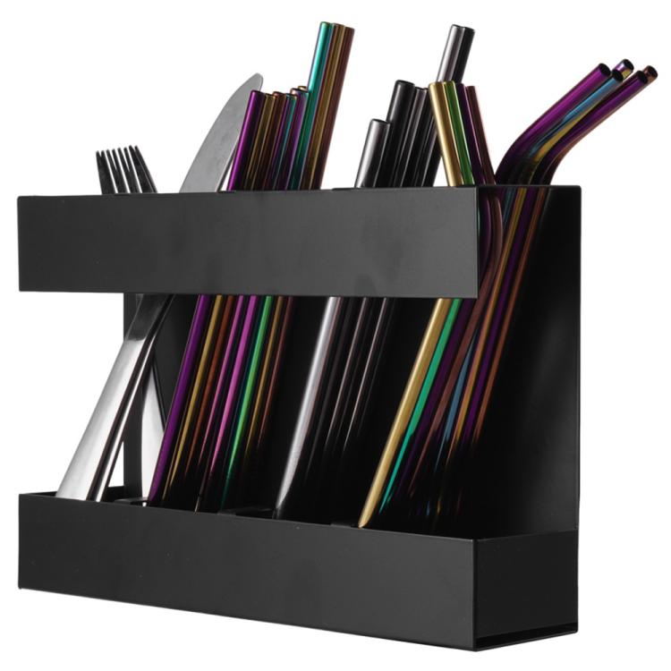 Porta posate in metallo a quattro scomparti per cannucce, organizer da cucina senza fogli magnetici morbidi, without Soft Magnetic Sheet