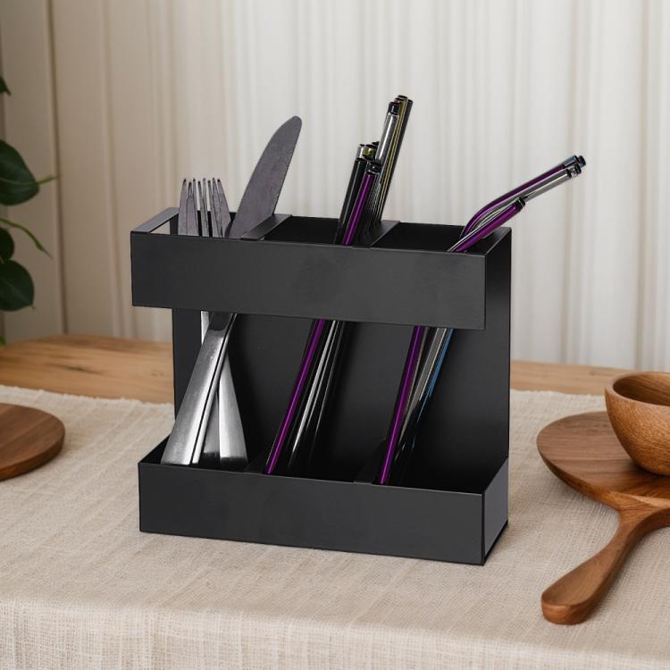 Porta posate in metallo a tre scomparti per cannucce, organizer da cucina, without Soft Magnetic Sheet, with 9pcs Soft Magnetic Sheet