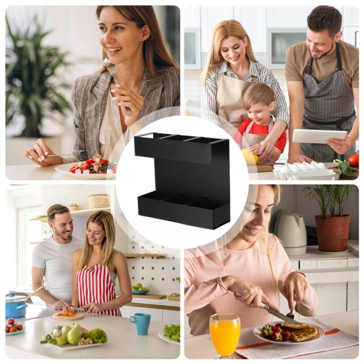 Porta posate in metallo a tre scomparti per cannucce, organizer da cucina, without Soft Magnetic Sheet, with 9pcs Soft Magnetic Sheet