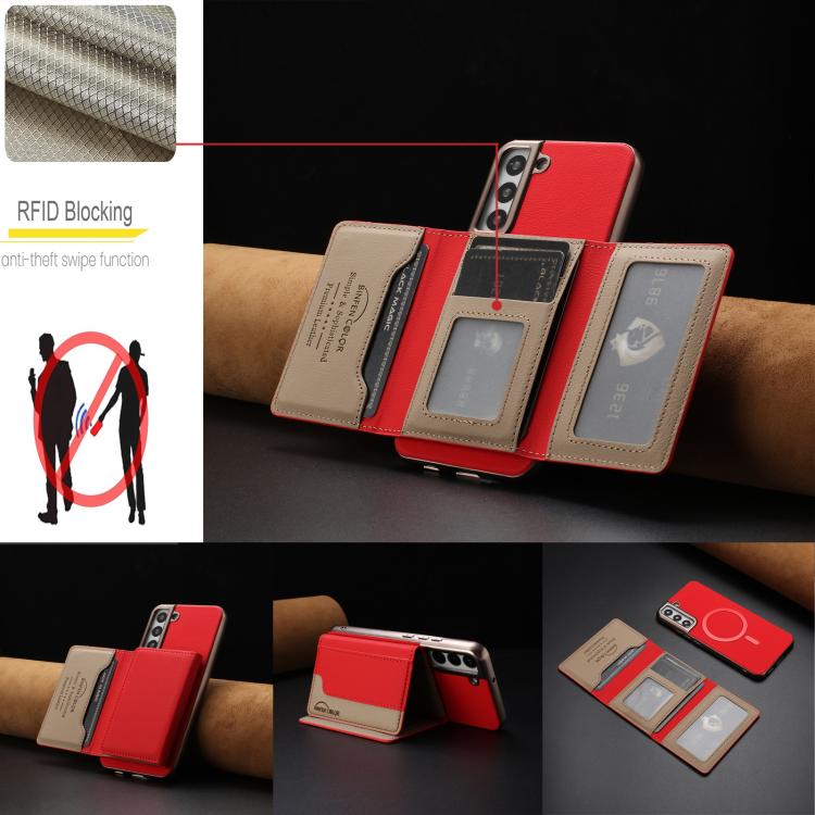 Portafoglio magnetico orizzontale in tinta con custodia per telefono RFID MagSafe, For Samsung Galaxy S25 5G, For Samsung Galaxy S25+ 5G, For Samsung Galaxy S25 Ultra 5G, For Samsung Galaxy S24 FE 5G
