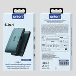Onten 6 in 1 USB-C Multi-function Docking Station, HDTV+VGA+RJ45 Gigabit +USB-C Data +USB-C PD 3.0+USB 3.0