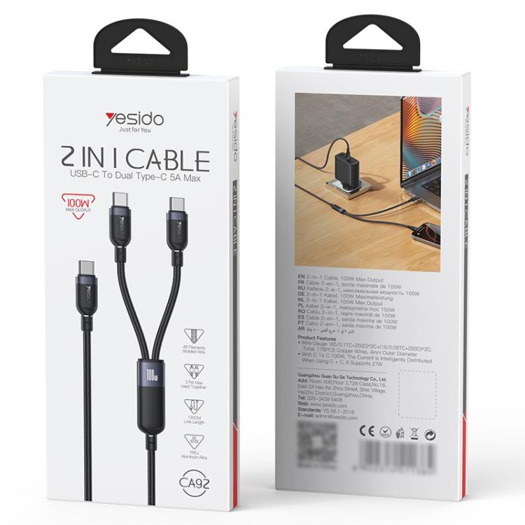 Cavo ricarica USB-C 100W 5A dual Type-C Yesido CA92
