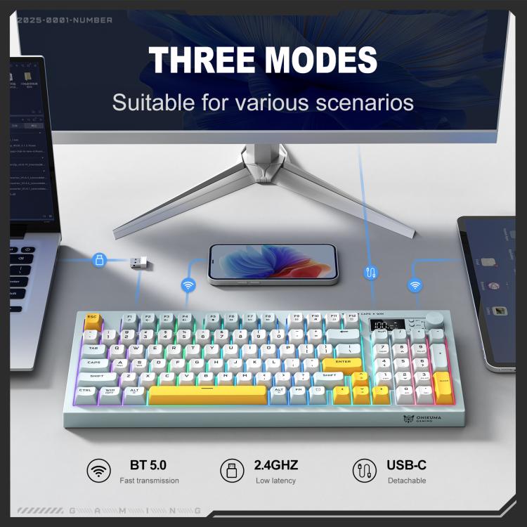 ONIKUMA G80 Bluetooth 2.4G Wired Silent Silver Membrane Keyboard