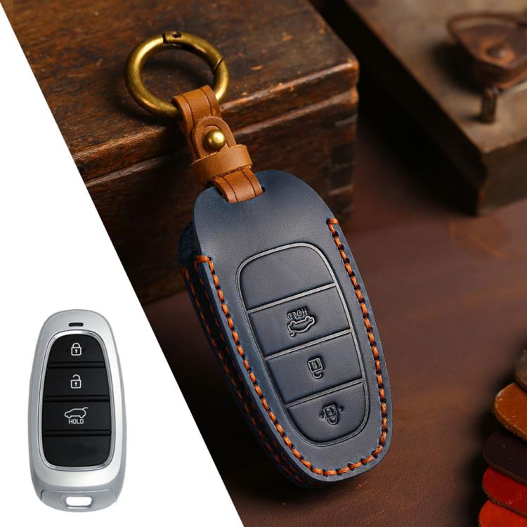 Cover protettiva in pelle bovina Crazy Horse a 3 pulsanti per chiave auto Hyundai Saria / Sonata B121, For Hyundai Staria 3-button, For Hyundai Staria / Sonata 3-button