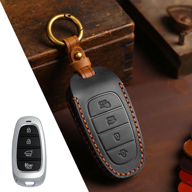 Cover protettiva in pelle bovina Crazy Horse a 4 pulsanti per chiave auto Hyundai Saria / Sonata B122, For Hyundai Staria 4-button, For Hyundai Staria / Sonata 4-button