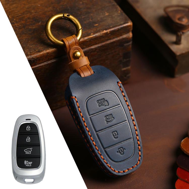 Cover protettiva in pelle bovina Crazy Horse a 4 pulsanti per chiave auto Hyundai Saria / Sonata B122, For Hyundai Staria 4-button, For Hyundai Staria / Sonata 4-button