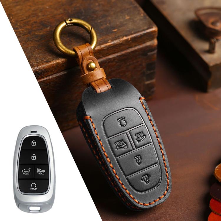 Cover protettiva in pelle bovina Crazy Horse per chiave auto a 5 pulsanti B123 per Hyundai Saria / Sonata., For Hyundai Staria 5-button, For Hyundai Staria / Sonata 5-button