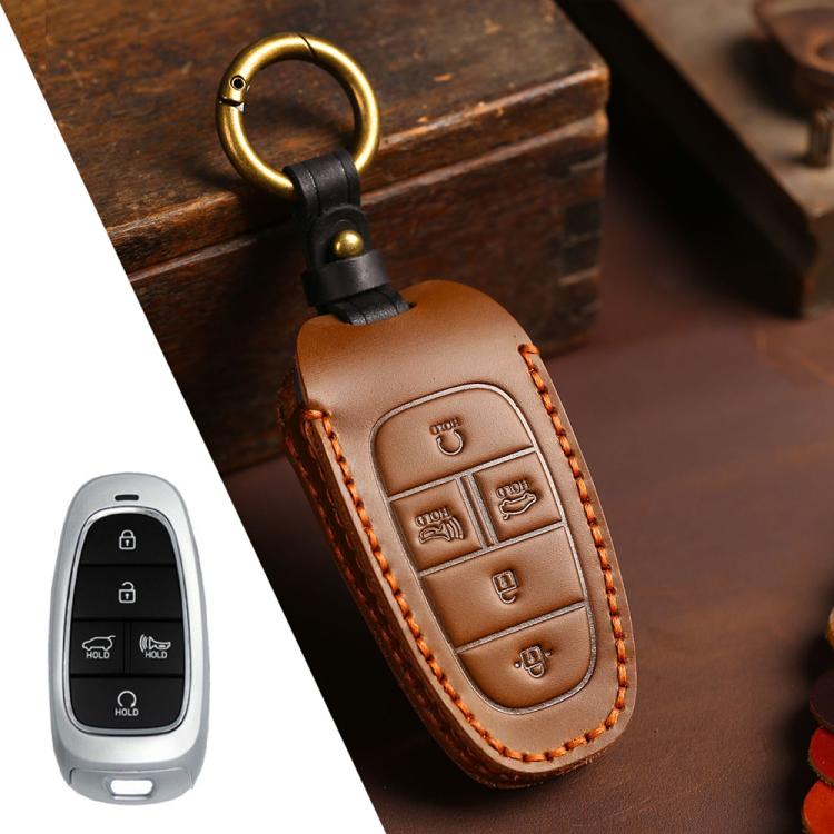 Cover protettiva in pelle bovina Crazy Horse per chiave auto a 5 pulsanti B123 per Hyundai Saria / Sonata., For Hyundai Staria 5-button, For Hyundai Staria / Sonata 5-button