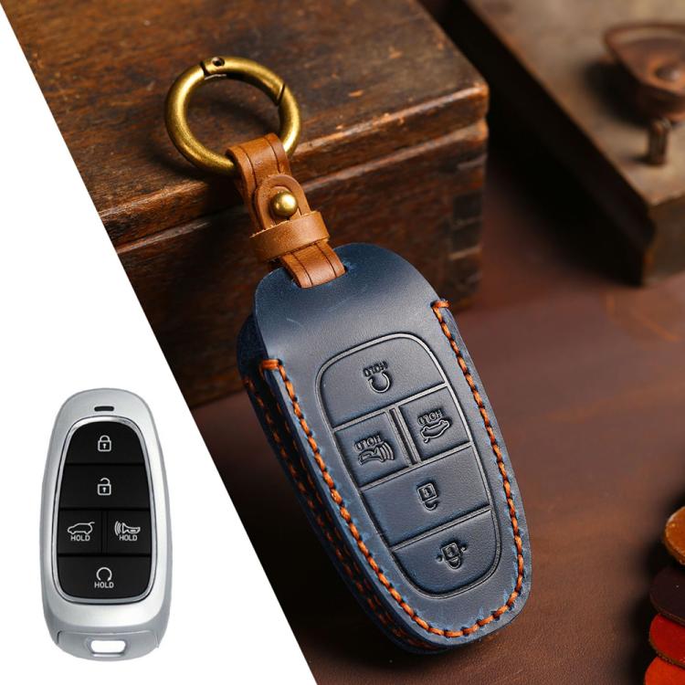 Cover protettiva in pelle bovina Crazy Horse per chiave auto a 5 pulsanti B123 per Hyundai Saria / Sonata., For Hyundai Staria 5-button, For Hyundai Staria / Sonata 5-button