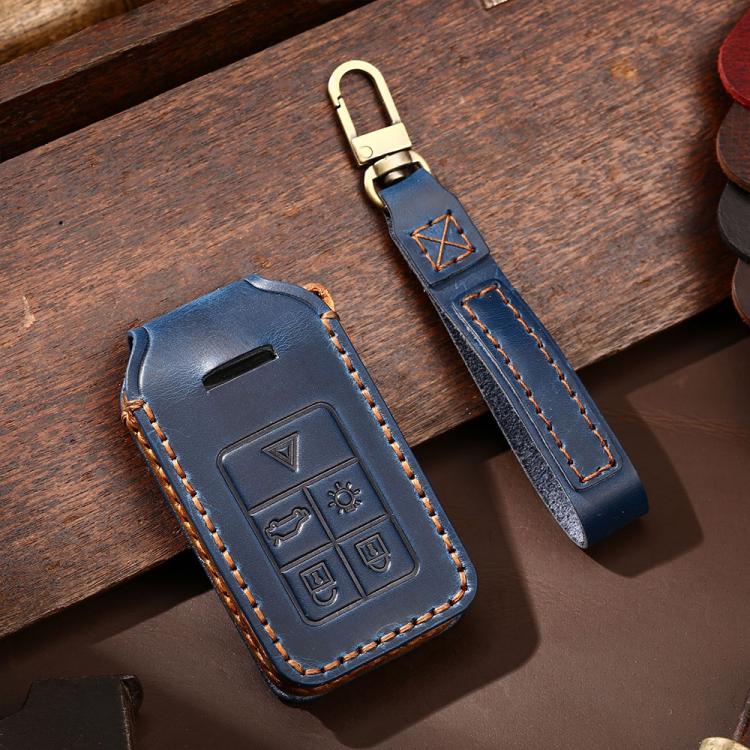 Cover protettiva in pelle bovina Crazy Horse a 5 pulsanti per chiave auto Volvo XC60 / XC90 / S90 C046, For Volvo XC60 5-button, For Volvo XC60 / XC90 / S90 5-button