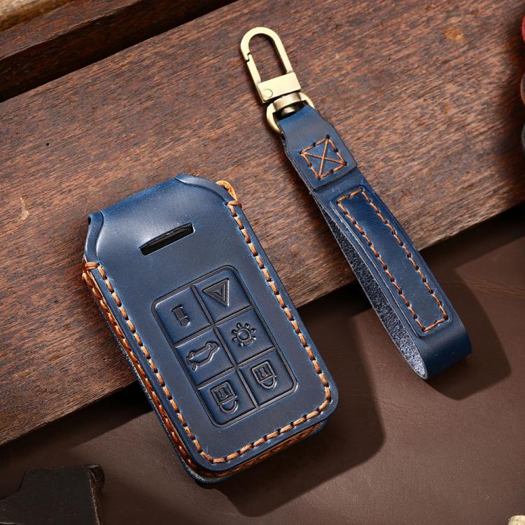 Cover protettiva in pelle bovina Crazy Horse a 6 pulsanti per chiave auto Volvo XC60 / XC90 / S90 C047, For Volvo XC60 6-button, For Volvo XC60 / XC90 / S90 6-button