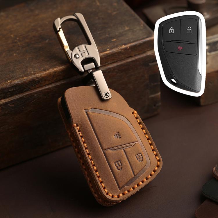 Copertura protettiva per chiave auto in pelle di vacchetta Hallmo Crazy Horse per Buick Envision Plus 2023, For Buick Envision Plus 2023 3-button, For Buick Envision Plus 2023 4-button, For Buick Envision Plus 2023 5-button                             ...