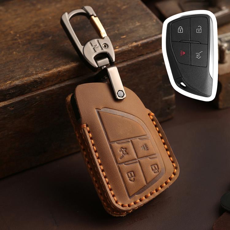 Copertura protettiva per chiave auto in pelle di vacchetta Hallmo Crazy Horse per Buick Envision Plus 2023, For Buick Envision Plus 2023 3-button, For Buick Envision Plus 2023 4-button, For Buick Envision Plus 2023 5-button                             ...