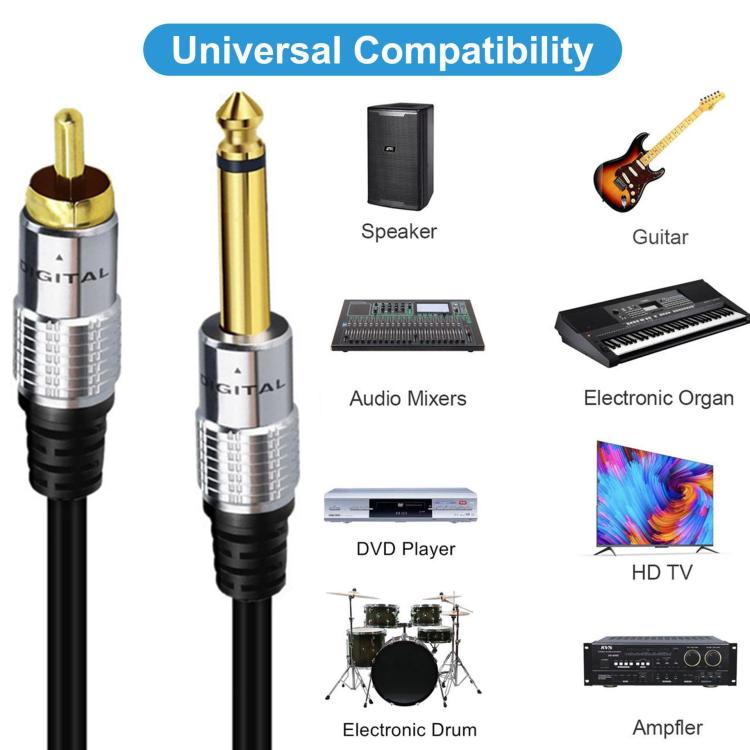 Cavo adattatore audio da connettore mono maschio da 6,35 mm a RCA maschio per amplificatore, altoparlanti e chitarra., 0.3m, 1.8m, 3m