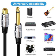 Cavo adattatore audio da connettore mono maschio da 6,35 mm a RCA femmina per amplificatore, altoparlanti e chitarra., 0.3m, 1.8m, 3m