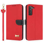 Custodia per telefono in pelle con fiocco in metallo e cinturino da polso, For Samsung Galaxy S22+ 5G, For Samsung Galaxy S22 5G