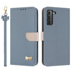 Custodia per telefono in pelle con fiocco in metallo e cinturino da polso, For Samsung Galaxy S22+ 5G, For Samsung Galaxy S22 5G