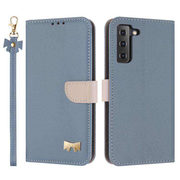 Custodia per telefono in pelle con fiocco in metallo e cinturino da polso, For Samsung Galaxy S22+ 5G, For Samsung Galaxy S22 5G