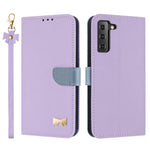 Custodia per telefono in pelle con fiocco in metallo e cinturino da polso, For Samsung Galaxy S22+ 5G, For Samsung Galaxy S22 5G