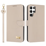 Custodia per telefono in pelle con fiocco in metallo e cinturino da polso, For Samsung Galaxy S23 Ultra 5G, For Samsung Galaxy S23+ 5G, For Samsung Galaxy S23 5G, For Samsung Galaxy S22 Ultra 5G