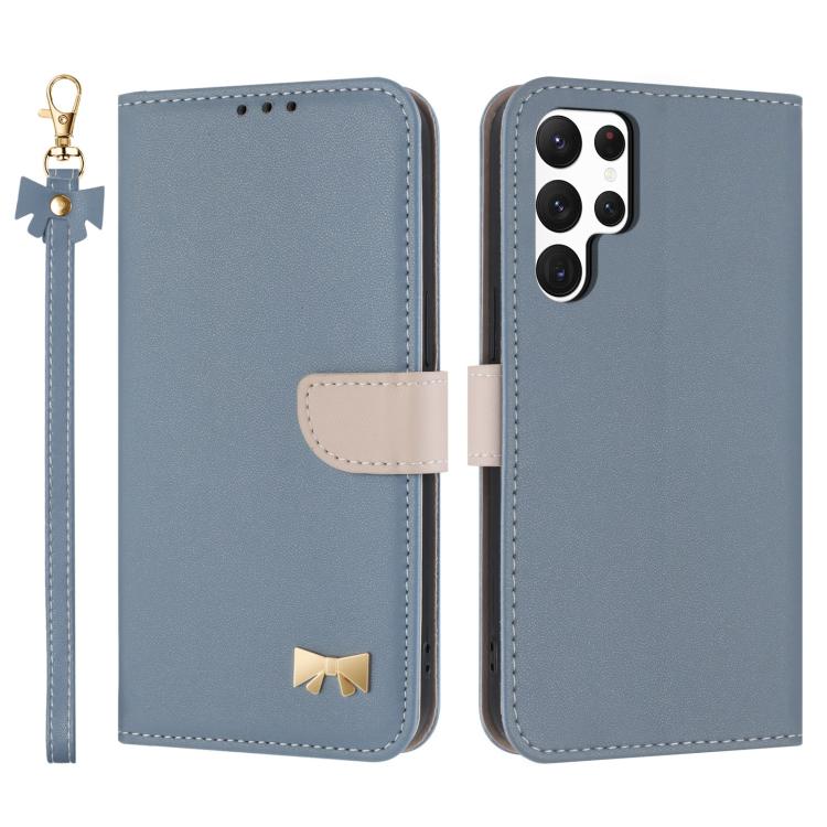 Custodia per telefono in pelle con fiocco in metallo e cinturino da polso, For Samsung Galaxy S23 Ultra 5G, For Samsung Galaxy S23+ 5G, For Samsung Galaxy S23 5G, For Samsung Galaxy S22 Ultra 5G