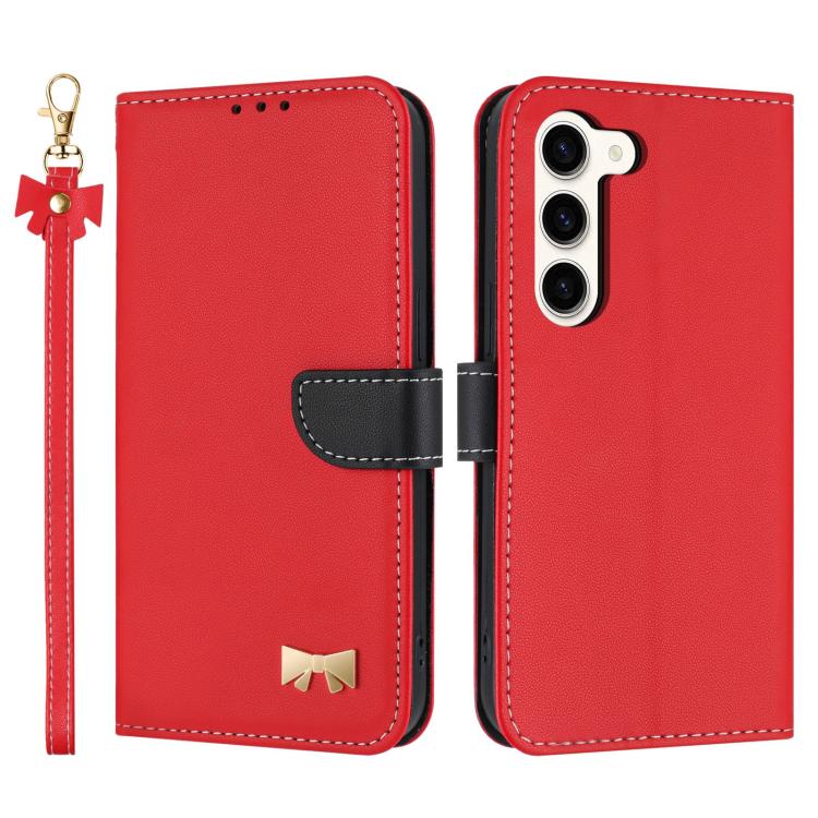 Custodia per telefono in pelle con fiocco in metallo e cinturino da polso, For Samsung Galaxy S23 Ultra 5G, For Samsung Galaxy S23+ 5G, For Samsung Galaxy S23 5G, For Samsung Galaxy S22 Ultra 5G