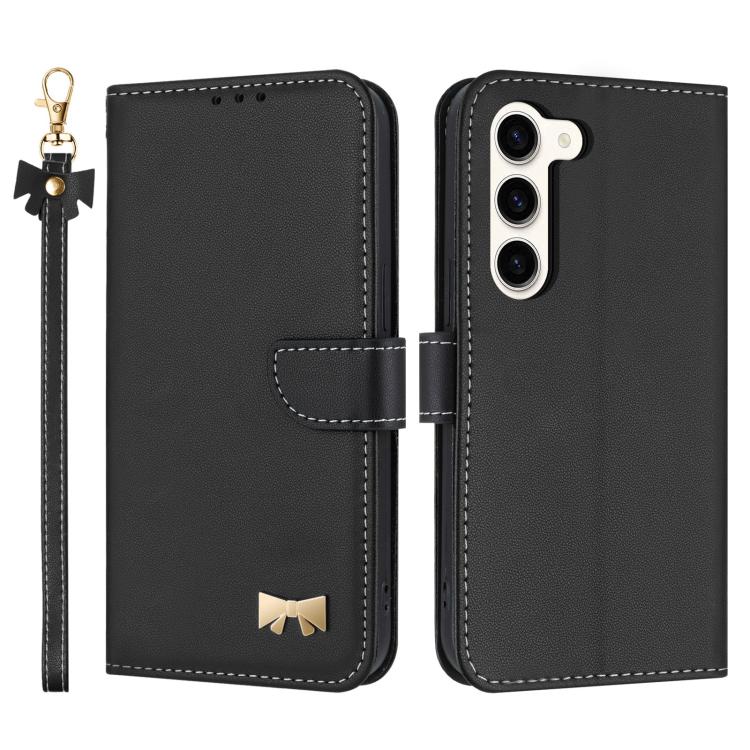 Custodia per telefono in pelle con fiocco in metallo e cinturino da polso, For Samsung Galaxy S23 Ultra 5G, For Samsung Galaxy S23+ 5G, For Samsung Galaxy S23 5G, For Samsung Galaxy S22 Ultra 5G
