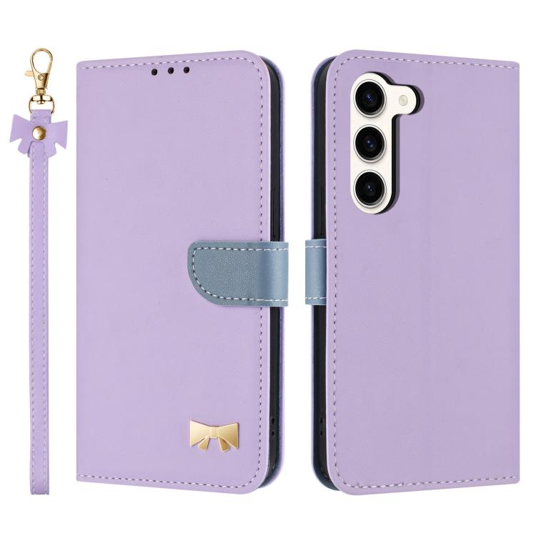 Custodia per telefono in pelle con fiocco in metallo e cinturino da polso, For Samsung Galaxy S23 Ultra 5G, For Samsung Galaxy S23+ 5G, For Samsung Galaxy S23 5G, For Samsung Galaxy S22 Ultra 5G
