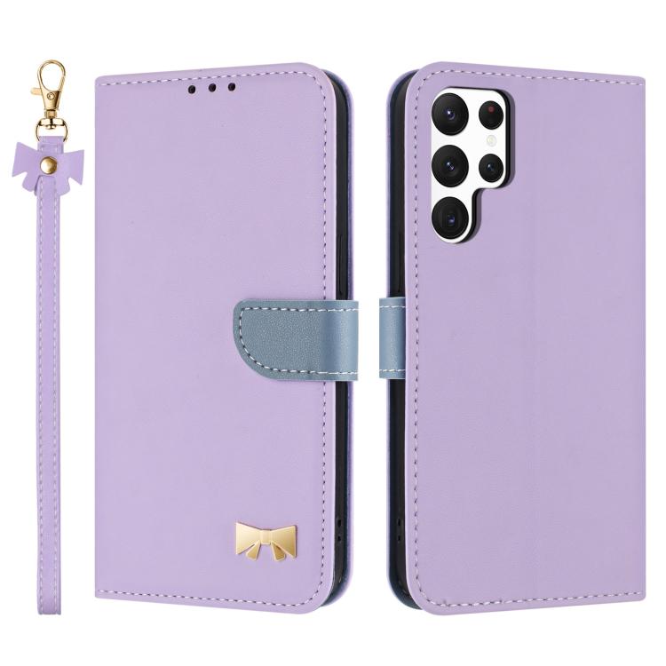 Custodia per telefono in pelle con fiocco in metallo e cinturino da polso, For Samsung Galaxy S23 Ultra 5G, For Samsung Galaxy S23+ 5G, For Samsung Galaxy S23 5G, For Samsung Galaxy S22 Ultra 5G