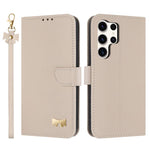 Custodia per telefono in pelle con fiocco in metallo e cinturino da polso, For Samsung Galaxy S25 Ultra 5G, For Samsung Galaxy S24 FE 5G, For Samsung Galaxy S24 Ultra 5G, For Samsung Galaxy S23 FE 5G