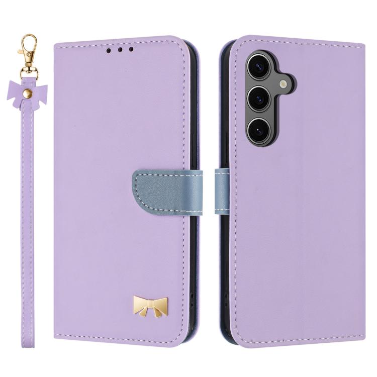 Custodia per telefono in pelle con fiocco in metallo e cinturino da polso, For Samsung Galaxy S25 FE 5G, For Samsung Galaxy S25 Edge 5G, For Samsung Galaxy S25 / S24 5G, For Samsung Galaxy S25+ / S24+ 5G
