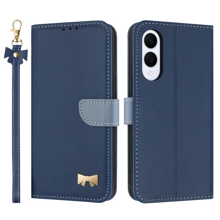 Custodia per telefono in pelle con fiocco in metallo e cinturino da polso, For Samsung Galaxy S25 FE 5G, For Samsung Galaxy S25 Edge 5G, For Samsung Galaxy S25 / S24 5G, For Samsung Galaxy S25+ / S24+ 5G