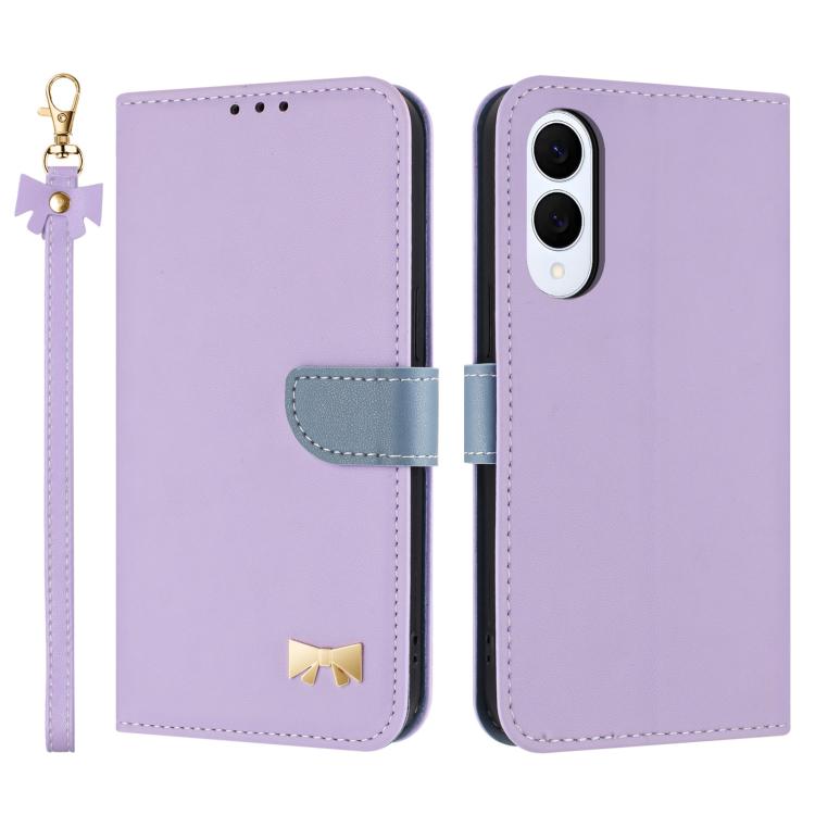 Custodia per telefono in pelle con fiocco in metallo e cinturino da polso, For Samsung Galaxy S25 FE 5G, For Samsung Galaxy S25 Edge 5G, For Samsung Galaxy S25 / S24 5G, For Samsung Galaxy S25+ / S24+ 5G