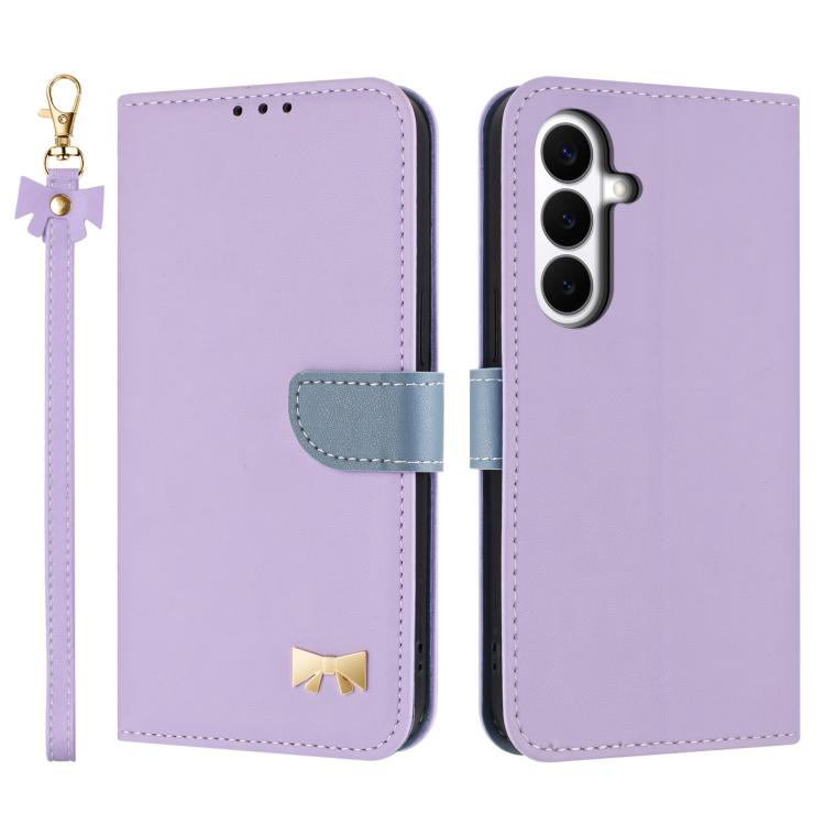 Custodia per telefono in pelle con fiocco in metallo e cinturino da polso, For Galaxy S26 FE 5G, For Samsung Galaxy S26+ 5G, For Samsung Galaxy S26 Ultra 5G, For Samsung Galaxy S26 5G