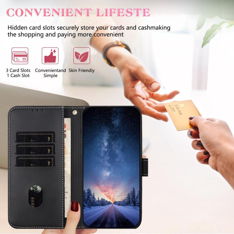 Custodia per telefono in pelle con fiocco in metallo e cinturino da polso, For Samsung Galaxy A14 4G / 5G, For Samsung Galaxy A24 5G, For Samsung Galaxy A34 5G, For Samsung Galaxy A54 5G