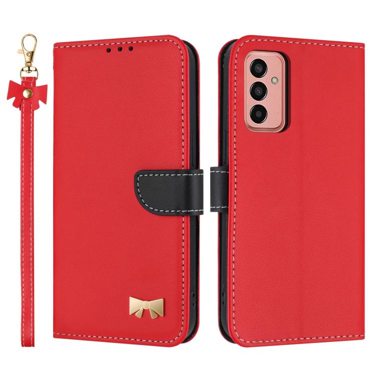 Custodia per telefono in pelle con fiocco in metallo e cinturino da polso, For Samsung Galaxy A13 4G / 5G, For Samsung Galaxy A53 5G, For Samsung Galaxy A33 5G