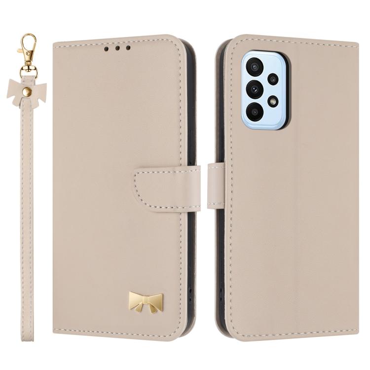 Custodia per telefono in pelle con fiocco in metallo e cinturino da polso, For Samsung Galaxy A13 4G / 5G, For Samsung Galaxy A53 5G, For Samsung Galaxy A33 5G
