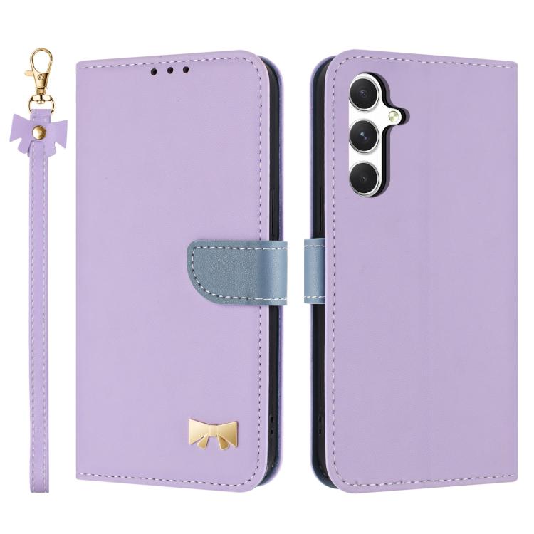 Custodia per telefono in pelle con fiocco in metallo e cinturino da polso, For Samsung Galaxy A14 4G / 5G, For Samsung Galaxy A24 5G, For Samsung Galaxy A34 5G, For Samsung Galaxy A54 5G